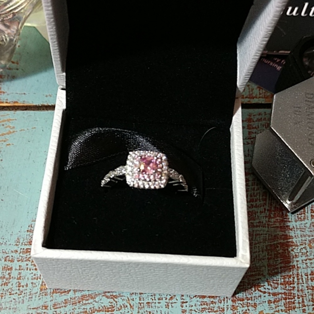 3/4 CT Pink asscher cut sapphire halo ring